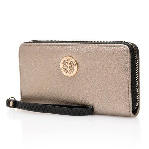 Metal Detail Metalic Leather Long Wallet - Picture 2 of 4